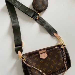 LV multi pochette purse green khaki strap